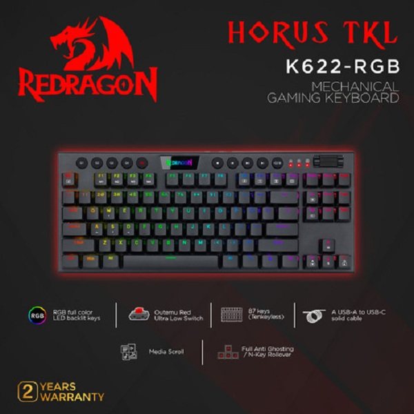 کیبورد گیمینگ ردراگون مدل K622 HORUS-TKL WIRED RGB